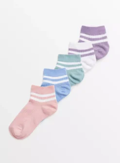 Stripe, Ribbed Ankle Socks 5 Pack 4-5.5