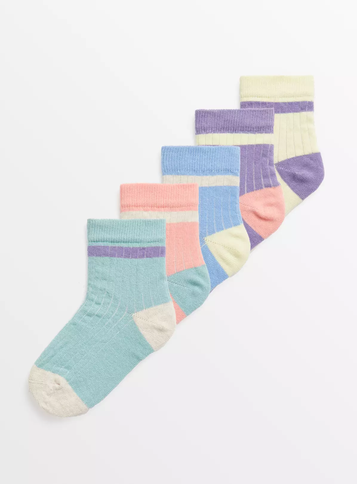 Colour Block Ankle Socks 5 Pack 4-5.5 3 Colour Block Ankle Socks 5 Pack 4-5.5