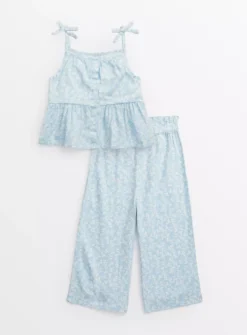 Blue Floral Woven Top & Culottes Set 6 Years