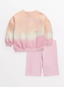 Pink Tie Dye Sweatshirt & Shorts Set 13 Years