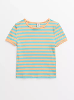 Bright Orange Stripe Ribbed T-Shirt 11 Years