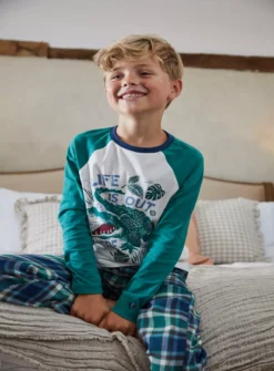 FATFACE Crocodile Check Pyjama Set 9-10 Years -Hush Puppies Clothing Sale tuc143918169 Green R Z001A 1