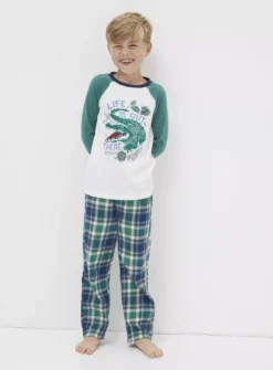 FATFACE Crocodile Check Pyjama Set 9-10 Years -Hush Puppies Clothing Sale tuc143918169 Green R Z002A 1