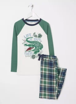 FATFACE Crocodile Check Pyjama Set 9-10 Years -Hush Puppies Clothing Sale tuc143918169 Green R Z005A 1