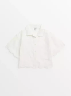 White Scallop Edge Woven Shirt 11 Years 5 White Scallop Edge Woven Shirt 11 Years -Hush Puppies Clothing Sale tuc143928666 White R Z001A 3