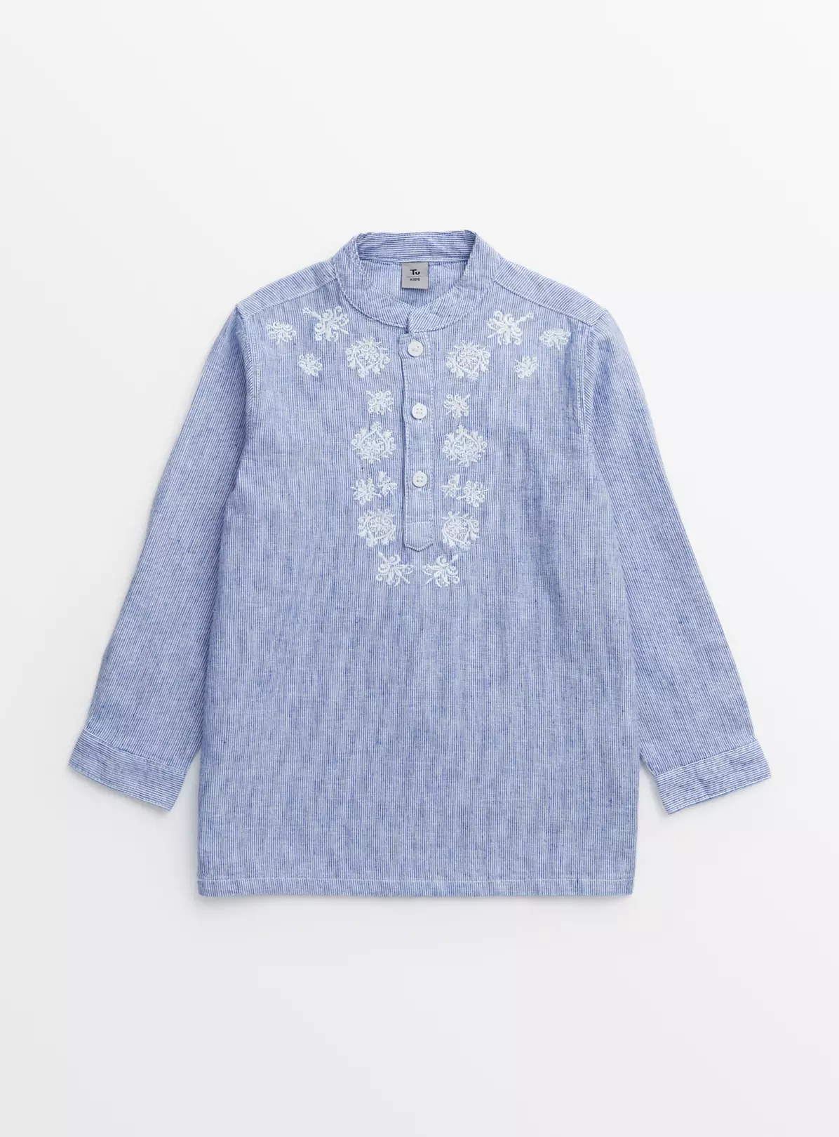 Blue Embroidered Linen Blend Short Kurta 10 Years 5 Blue Embroidered Linen Blend Short Kurta 10 Years - Image 3