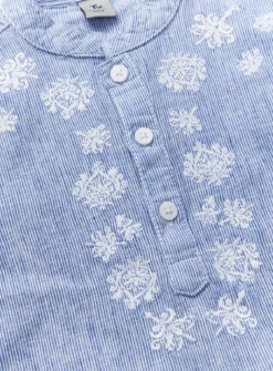 Blue Embroidered Linen Blend Short Kurta 10 Years