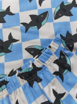 Blue Checkerboard Shark Print Short Sleeve Pyjamas 1.5-2 Years