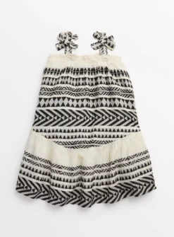 Monochrome Aztec Print Woven Dress 12 Years