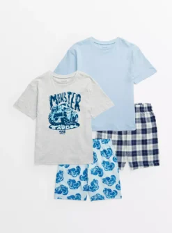 Blue Monster Truck & Check Pyjama Sets 2 Pack 4-5 Years