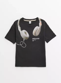 Black Headphones Graphic T-Shirt 5 Years -Hush Puppies Clothing Sale tuc144127490 Black R Z001A 2