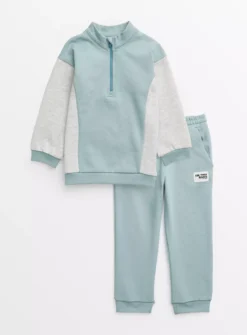 Blue & Grey Half Zip Sweat Set 1-2 Years -Hush Puppies Clothing Sale tuc144130672 Blue R Z001A