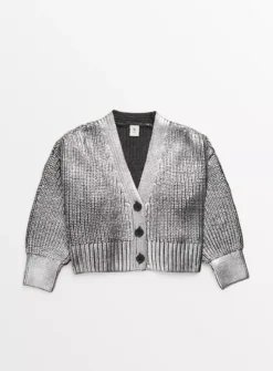 Metallic Silver Cropped Cardigan 6 Years