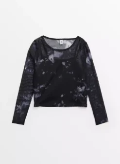 Black Printed Mesh Long Sleeve Top13 Years