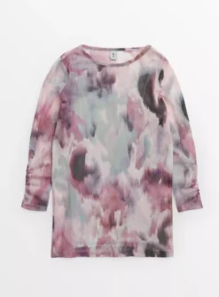 Pink Blurred Print Mesh Column Dress 6 Years