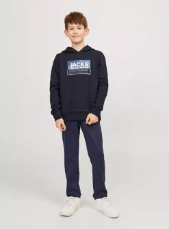 JACK & JONES JUNIOR Navy Jcologan Printed Hoodie Junior 10 Years