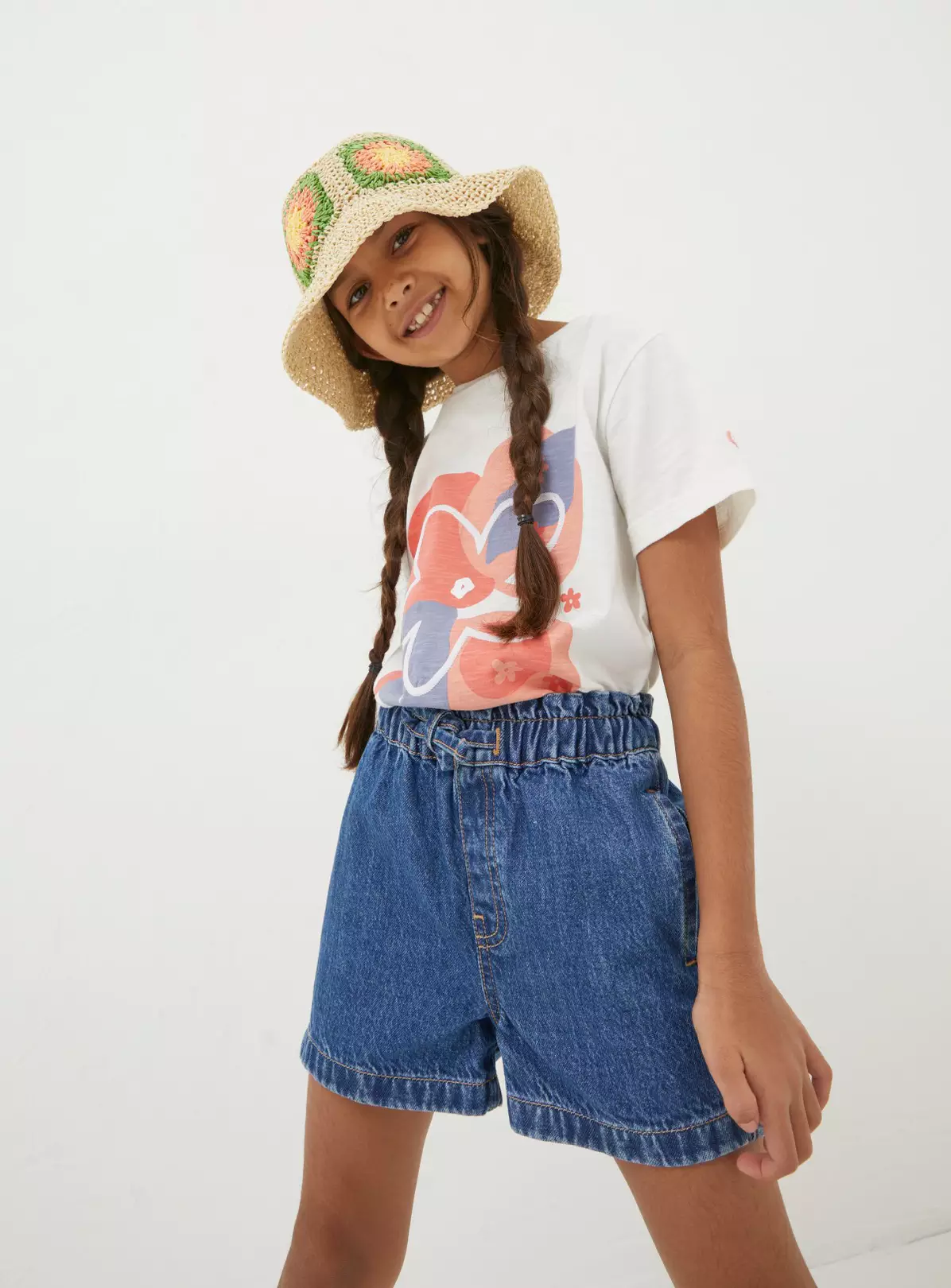 FATFACE Paperbag Denim Shorts Dark Denim Blue 3-4 Years 3 FATFACE Paperbag Denim Shorts Dark Denim Blue 3-4 Years